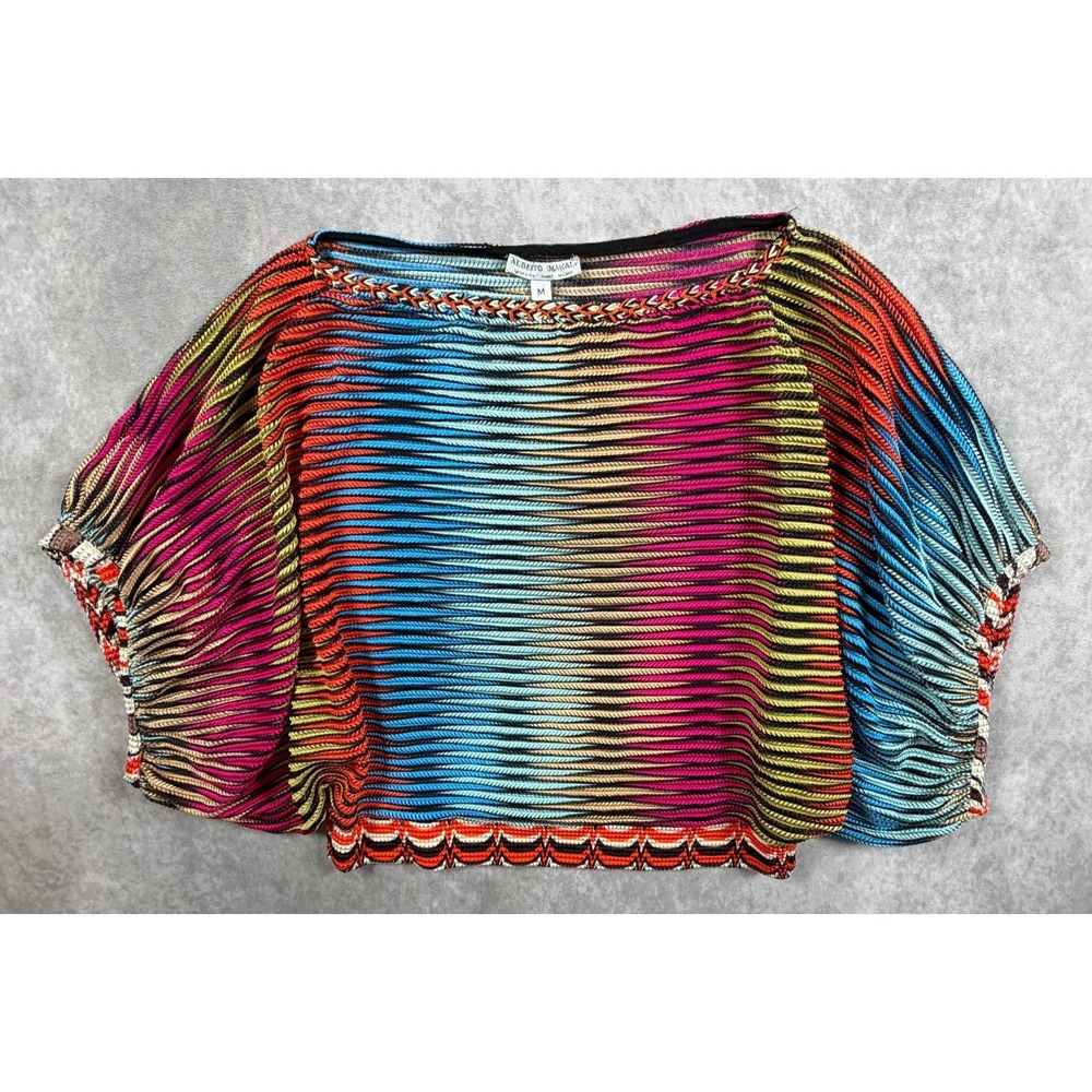 Alberto Makali Womens Medium Top Multicolor Ribbed Knit Dolman Boat Neck Crop